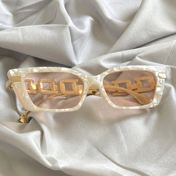 Y2K Cream Rectangular Sunglasses with Gold Detail main image 4